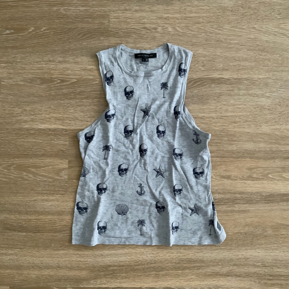 Socialite Gray Skull & Nautical Print Muscle Tank